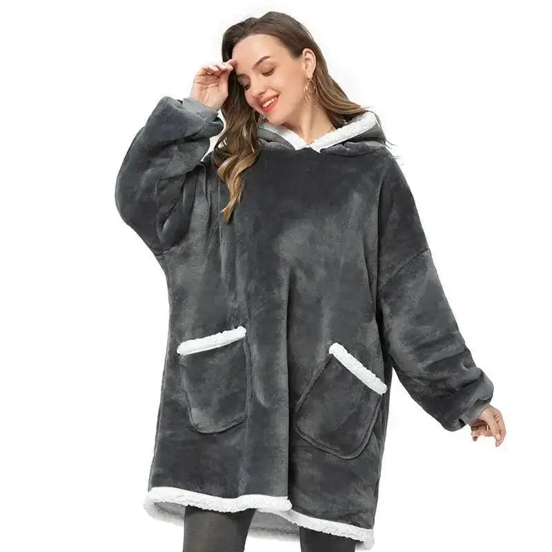 Oversized Fleece Blanket Hoodie – Cozy Plush Sweatshirt for Women & Men - Color: Black | Valid Gate