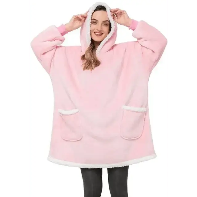 Oversized Fleece Blanket Hoodie – Cozy Plush Sweatshirt for Women & Men - Color: Pink | Valid Gate