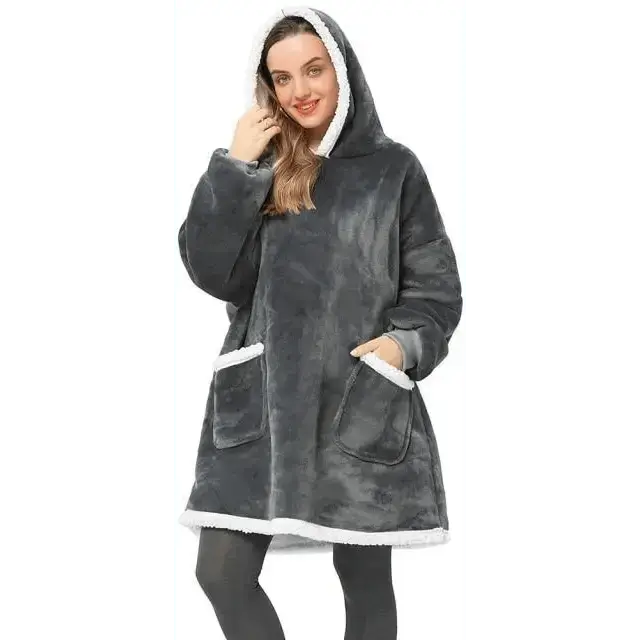 Oversized Fleece Blanket Hoodie – Cozy Plush Sweatshirt for Women & Men - Color: Grey | Valid Gate